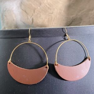 Brown leather and gold earrings
